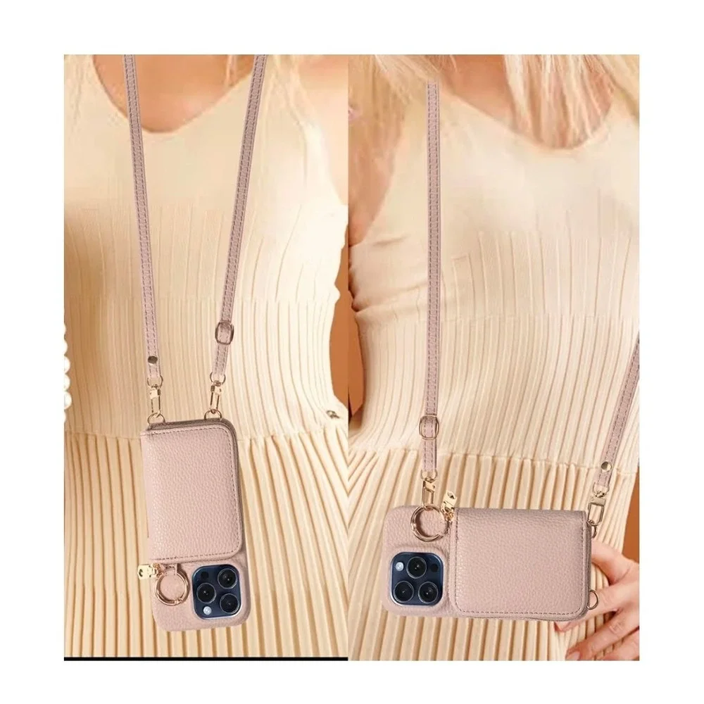 Crossbody iPhone Case Wallet Card Holder‎ Zipper Purse iPhone 14/15/16